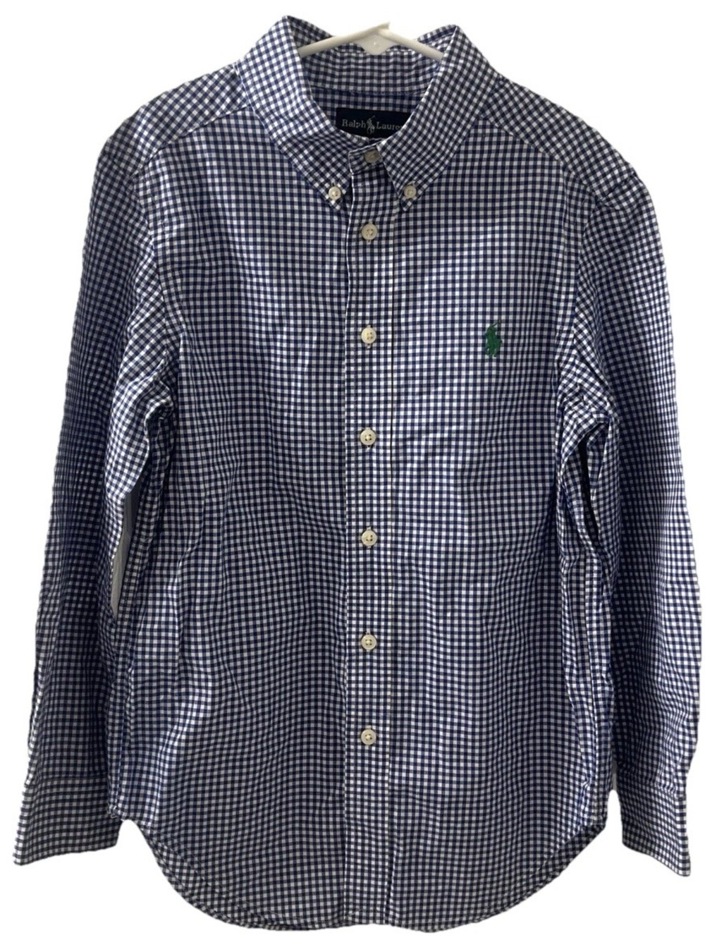 Ralph Lauren Boys Blue White Gingham Plaid Cotton Button Up Shirt Sz S (8)